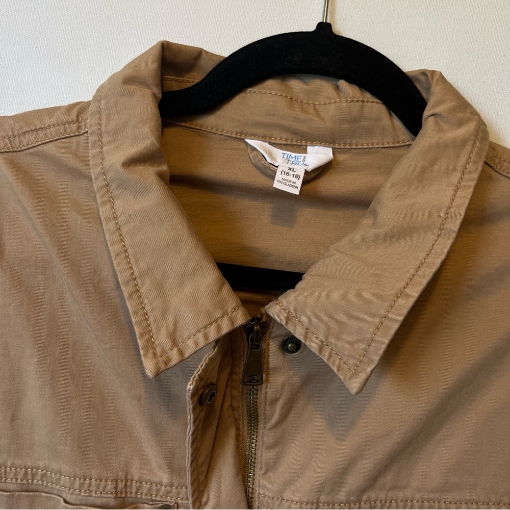 Time and Tru Utility cargo jacket XL 16 18 Cinch drawstring waist Beige Cotton - Picture 7 of 9